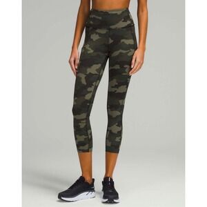 Lululemon Fast and Free High-Rise Crop 23" Nulux Camo Brier Sage Green Size 8